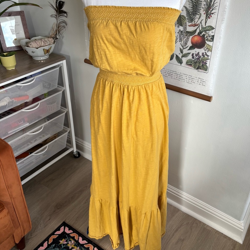 Daily Practice by Anthropologie Gold Strapless Maxi Dress Medium